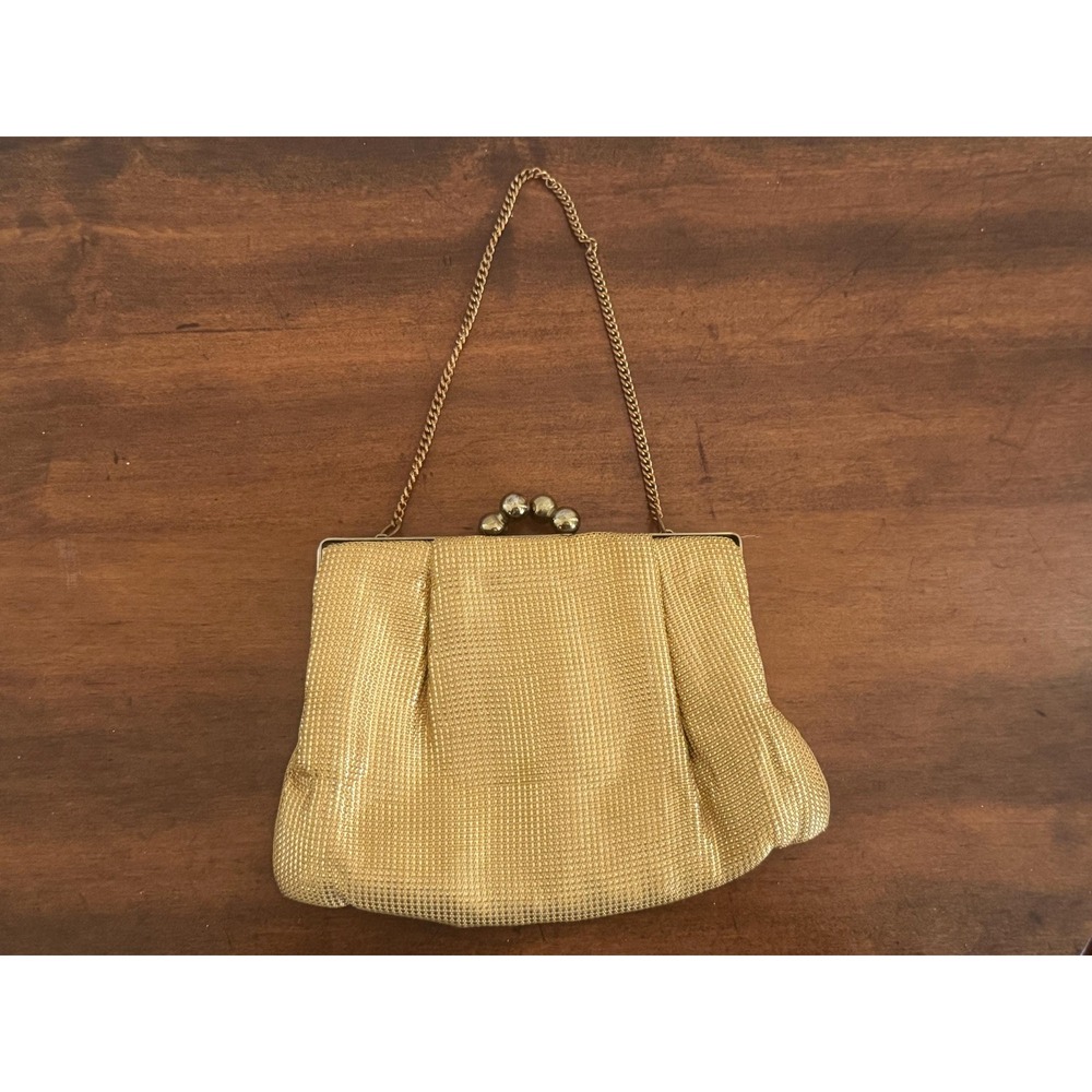 Vintage Mid Century Gold Evening Bag with Kiss Lock and Chain Handle